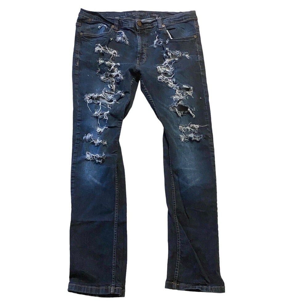 pd&c Men's Slim Deconstructed Dark Blue Wash Jeans 34 x 32